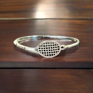 Vtg Signed JWK Mexico 925 Silver Tennis Racket Bracelet 2.8mm Band Hinged 7”